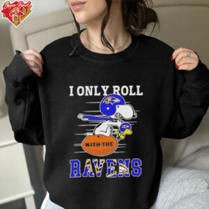 Snoopy and Woodstock I only roll Baltimore Ravens football shirt