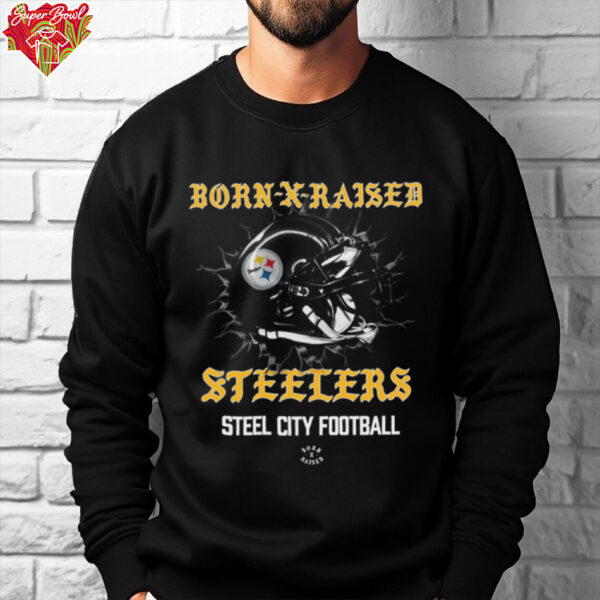 Born X Raised Pittsburgh Steelers Helmet T Shirt