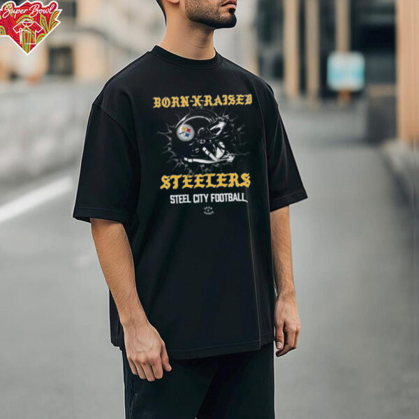 Born X Raised Pittsburgh Steelers Helmet T Shirt