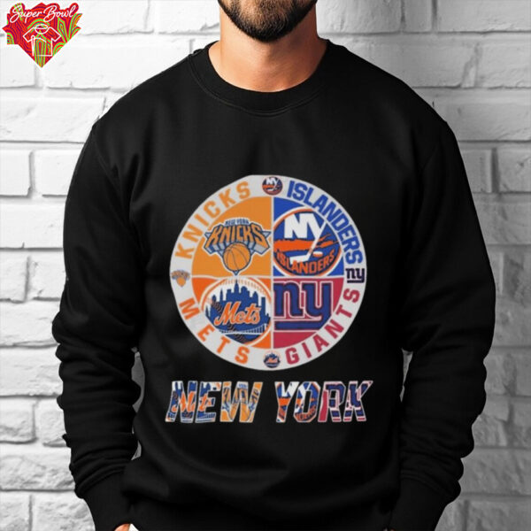 New York Knicks x New York Mets x New York Giants x New York Islanders Circle Logo Shirt