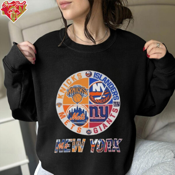 New York Knicks x New York Mets x New York Giants x New York Islanders Circle Logo Shirt