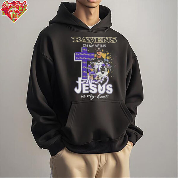 Official Baltimore Ravens In My Veins Jesus In My Heart Coach And Players Cross Signatures T shirts