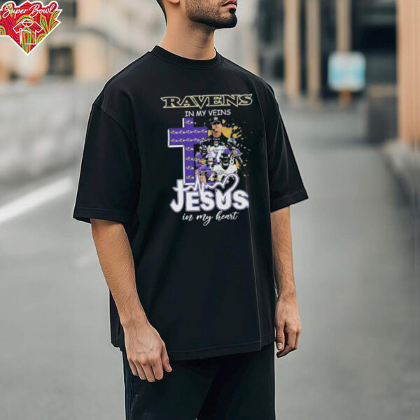 Official Baltimore Ravens In My Veins Jesus In My Heart Coach And Players Cross Signatures T shirts