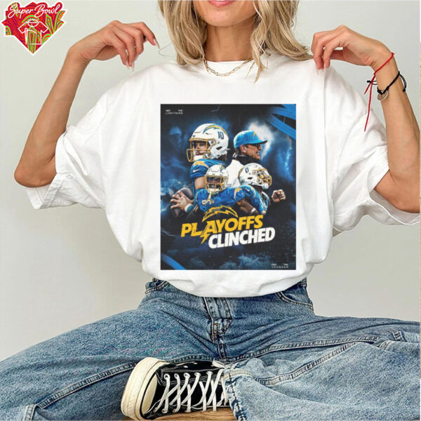 Official Los Angeles Chargers Win New England Patriots 2024 Playoffs Clinched See The Lighting Feel The Thunder Poster t shirt