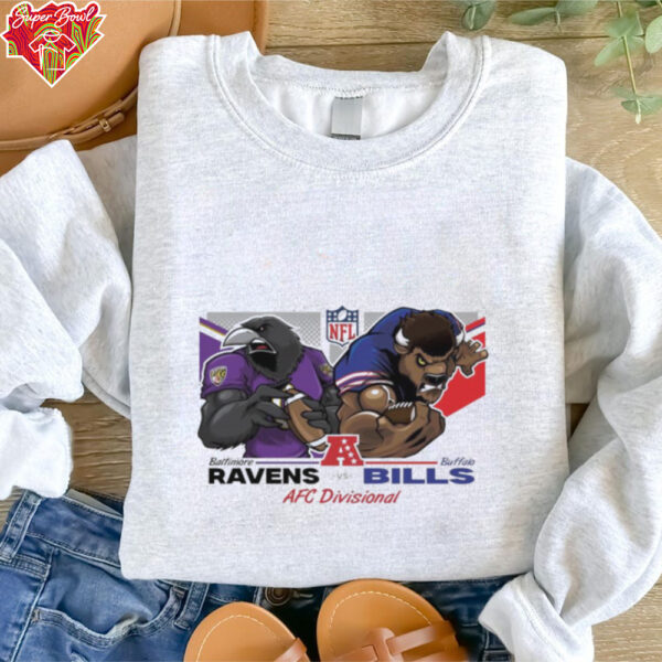 Official NFL Baltimore Ravens Vs Buffalo Bills AFC Divisional Matchups Mascot t shirt