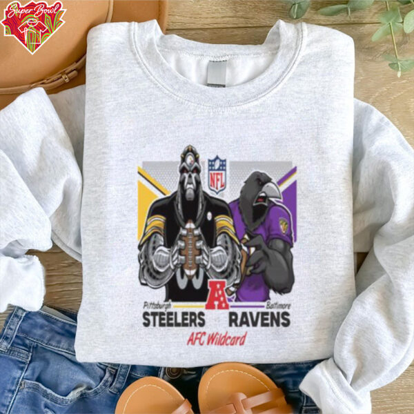 Pittsburgh Steelers VS Baltimore Ravens AFC Wildcard On Jan 12th 2025 NFL 2024 2025 Artwork By Eric Poole Essentials  T Shirt