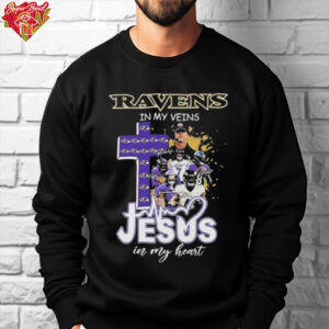 Official Baltimore Ravens In My Veins Jesus In My Heart Coach And Players Cross Signatures T shirts