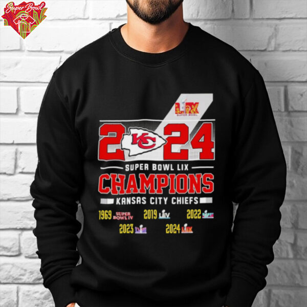 1969 2019 2022 2023 2024 Super Bowl LIX Champions Kansas City Chiefs Logo shirt