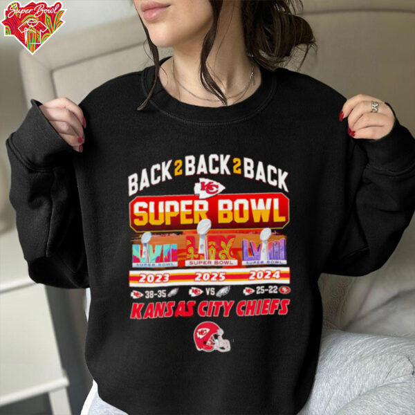 Back 2 back 2 back Super Bowl 2025 Kansas City Chiefs shirt