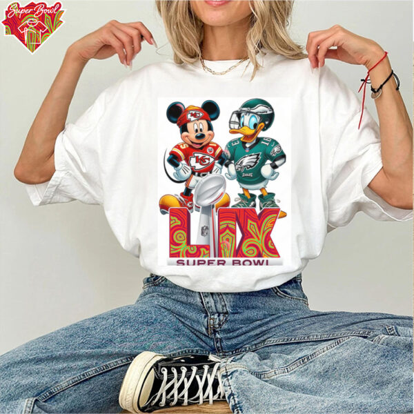 Mickey KC Chiefs VS Donald Eagles Super Bowl LIX 2025 Disney Cartoon Shirt