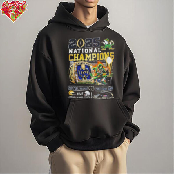 Official Notre Dame Irish Fighting Beat Ohio State Buckeyes 2025 College Football Playoff National Champions Ring Helmets T Shirt