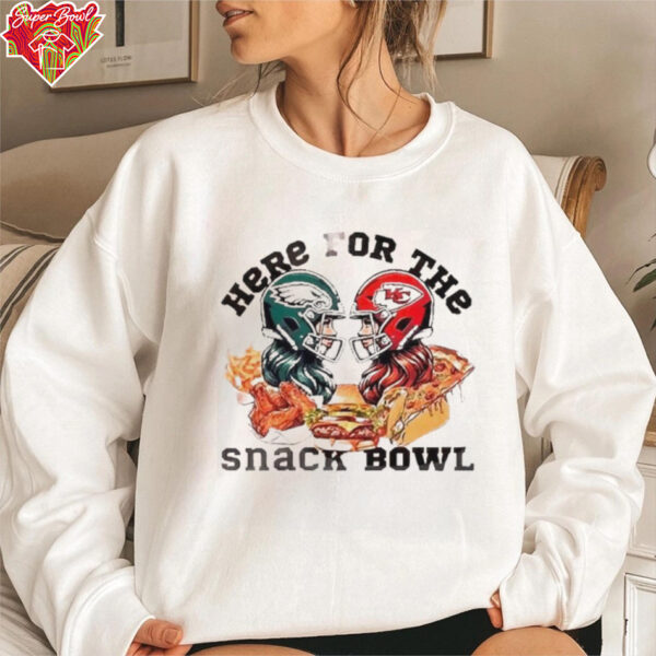 Official Super Bowl Kansas City Chiefs Vs Philadelphia Eagles Here For The Snacks Bow 2025 Shirt