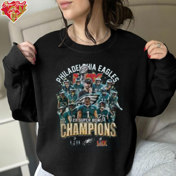 Philadelphia Eagles NFL 2X Super Bowl Champions 2024 Unisex 3D T Shirt Hoodie