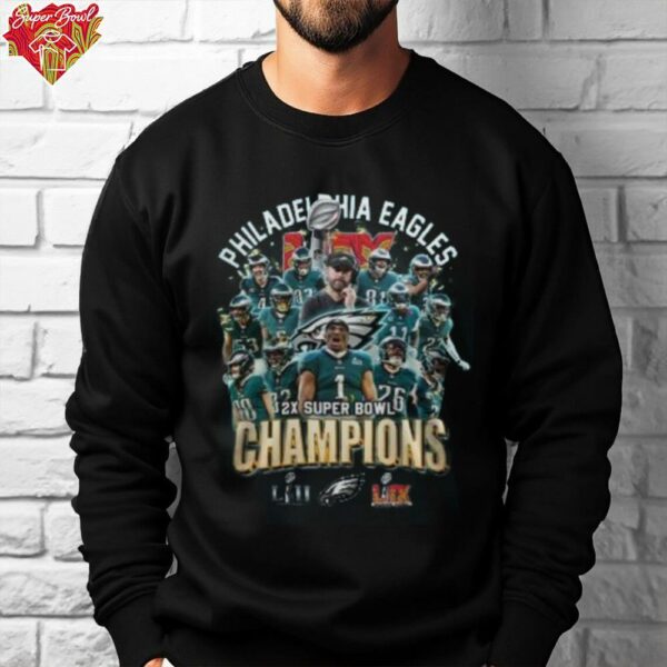 Philadelphia Eagles NFL 2X Super Bowl Champions 2024 Unisex 3D T Shirt Hoodie