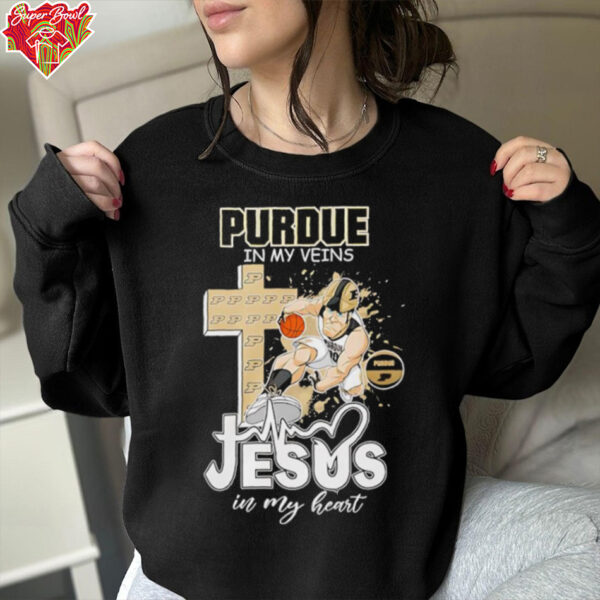 Purdue in my veins Jesus in my heart mascot shirt