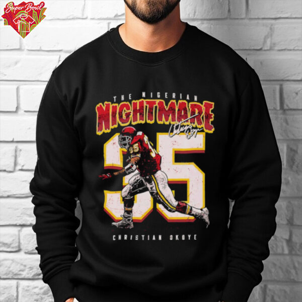 The Nigerian Nightmare Christian Okoye 35 Kansas City Chiefs signature shirt