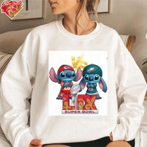 Stitch Cartoon Super Bowl LIX 2025 Football Champs KC Chiefs VS Philadelphia Eagles Shirt