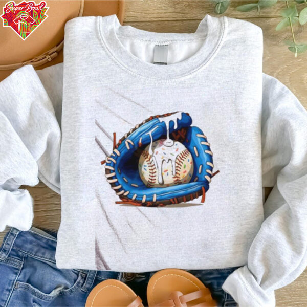 Baseball Ice Cream Drip Blue Softball Glove Drip shirt