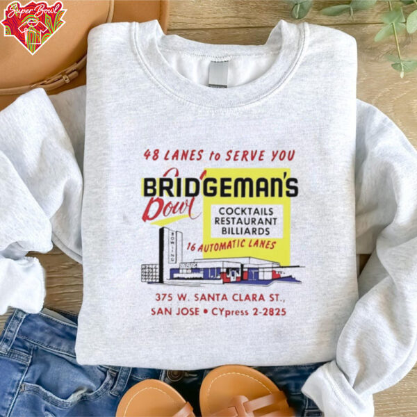 Bridgeman’s Bowl 48 lanes to serve you cocktails restaurant billiards shirt