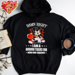 Mickey mouse damn right I am a Auburn Tigers basketball fan now and forever T shirt