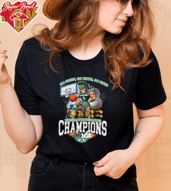 Michigan State Spartans Stomp Iowa Hawkeyes Go Green Go White Go State Big 10 Champions 2025 Mascot T shirts