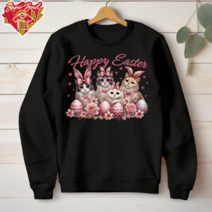 Cat Bunny Kids Women Happy Easter Kitty Rabbit Long Sleeve T Shirt