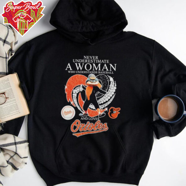 Official Never Underestimate A Woman Who Understands Baseball And Loves Baltimore Orioles Diamond Heart T shirts