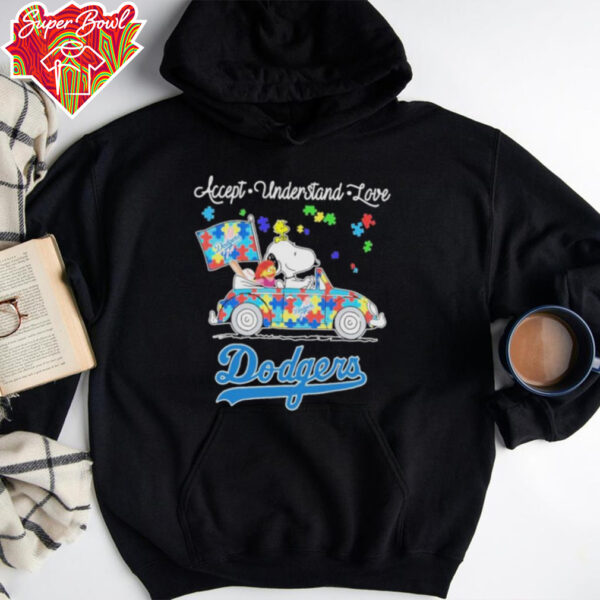 Snoopy Drive Car Los Angeles Dodgers Autism Accept Understand Love T shirts