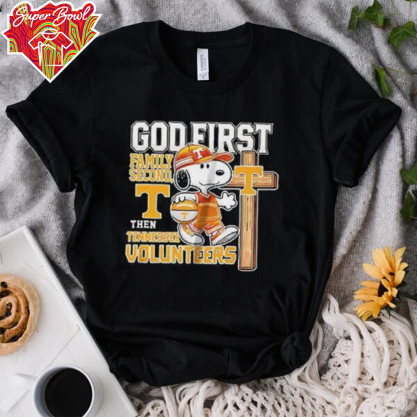 Snoopy God first family second then Tennessee Volunteers shirt