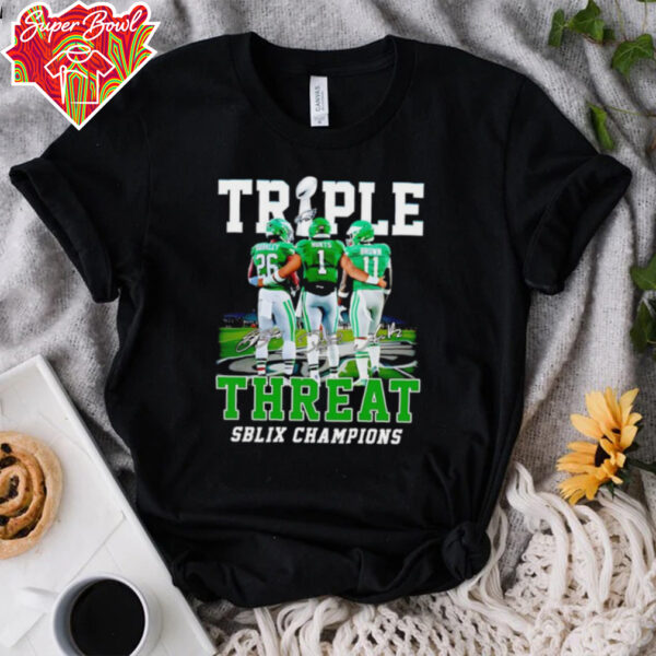 Triple Threat SB LIX Champions Philadelphia Eagles Barkley Hurts and Brown shirt