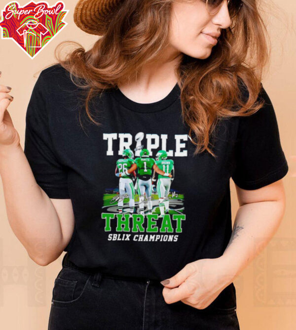 Triple Threat SB LIX Champions Philadelphia Eagles Barkley Hurts and Brown shirt