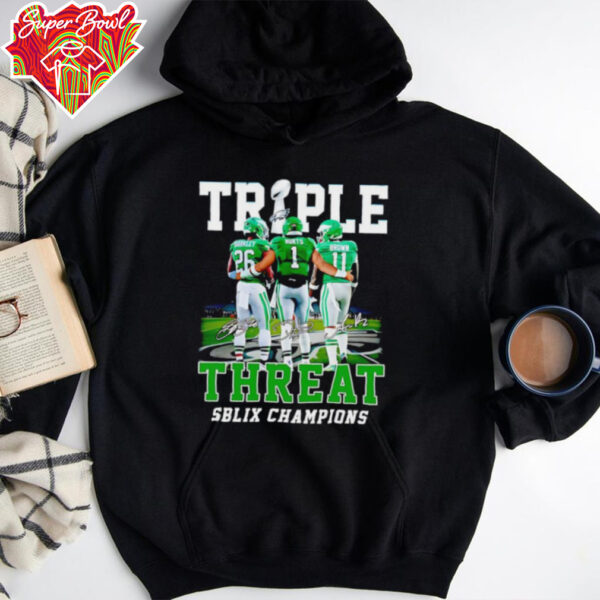 Triple Threat SB LIX Champions Philadelphia Eagles Barkley Hurts and Brown shirt