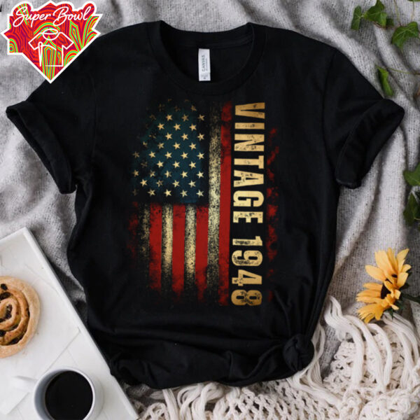 Vintage 1948 American Flag 77th Birthday 77 Years Old Men Long Sleeve T Shirt