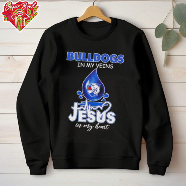 Western Bulldogs in my veins Jesus in my heart drop blood shirt