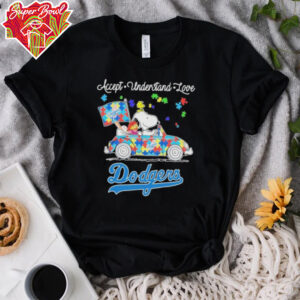 Snoopy Drive Car Los Angeles Dodgers Autism Accept Understand Love T shirts