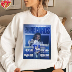 Dallas Cowboys Single Season Records Receptions Ceedee Lamb 122 2023 Michael Irvin 111 1995 Receiving Yards Ceedee Lamb 1671 2023 Michael Irvin 1603 1995 Poster T Shirt